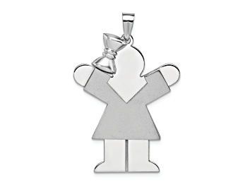 Picture of Rhodium Over 14k White Gold Satin Large Girl with Bow on Left Charm