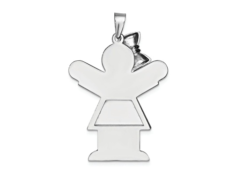Rhodium Over 14k White Gold Satin Large Girl with Bow on Left Charm