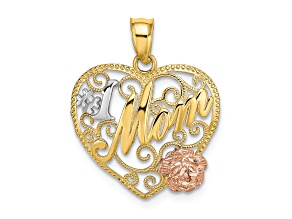 14K Tri-color Gold Textured #1 MOM Heart Charm