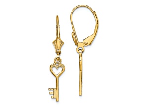 14k Yellow Gold Polished Heart Key Dangle Earrings