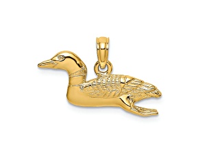 14k Yellow Gold Solid 3D Polished and Textured Mallard pendant