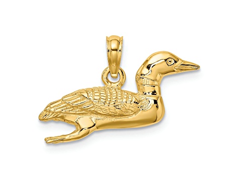 14k Yellow Gold Solid 3D Polished and Textured Mallard pendant