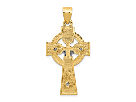 14K Yellow and White Gold Polished Celtic INRI Crucifix Pendant