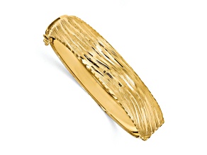 14k Yellow Gold Polished, Textured and Diamond-Cut 14.25mm Hinged Bangle