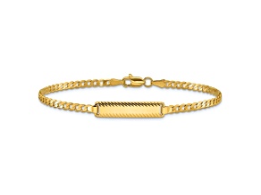14k Yellow Gold Curb Link Diamond-Cut ID Bracelet