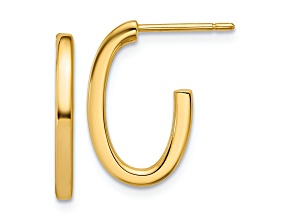 14k Yellow Gold 11/16 inch Polished Flat Oval J-Hoop Earrings