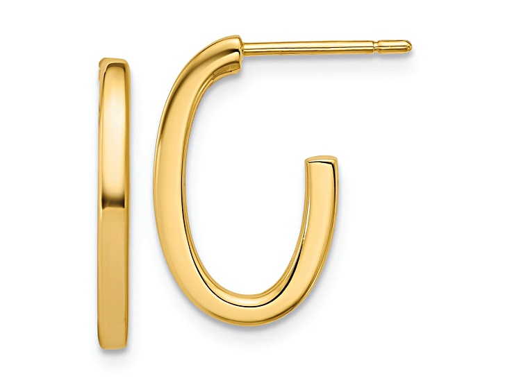 14k Yellow Gold 11/16 inch Polished Flat Oval J-Hoop Earrings