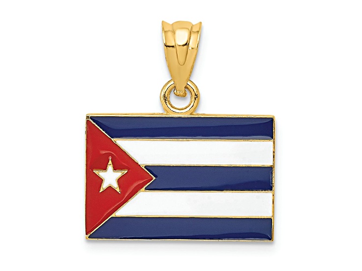 14k Yellow Gold Multi-color Enameled Cuba Flag Pendant