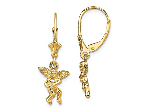 14k Yellow Gold Textured Angel Dangle Earrings