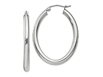 Picture of Rhodium Over 14K White Gold 1 1/2" Polished Oval Tube Hoop Earrings