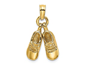 14k Yellow Gold Textured Moveable Baby Booties Charm