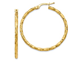 10k Yellow Gold 1 3/8" Polished and Textured Hoop Earrings