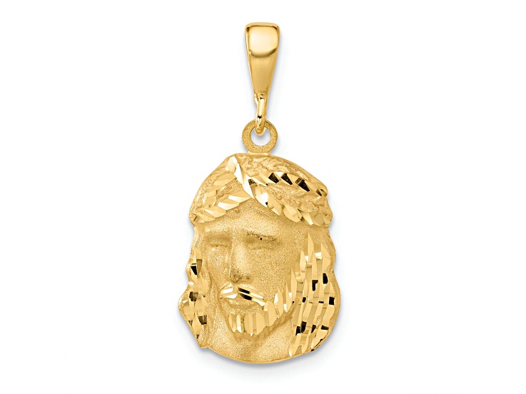 14k Yellow Gold Satin and Diamond-Cut Jesus Medal Pendant