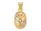 14K Yellow Gold with Rose and White Rhodium Diamond-cut Corpus Oval Pendant