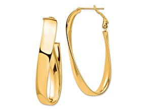 14k Yellow Gold 1 11/16" High Polished Twisted Oval Hoop Earrings