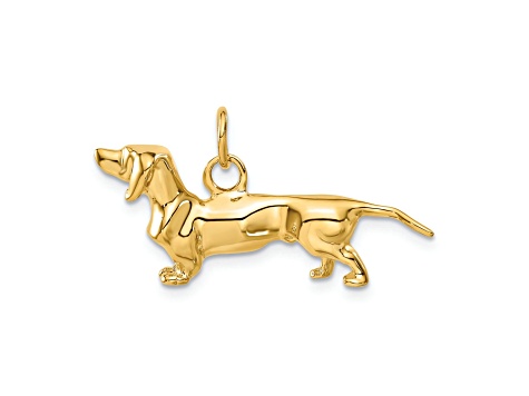 14k Yellow Gold Textured Dachshund Dog Charm Pendant