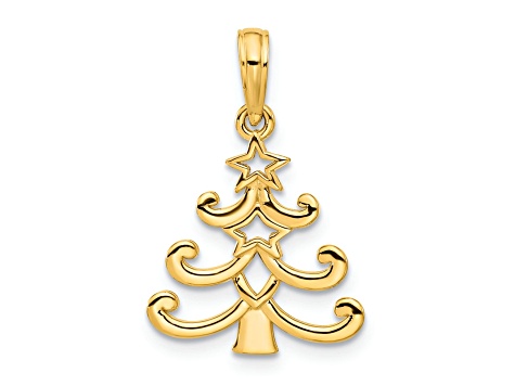 14K Yellow Gold Polished Christmas Tree Pendant