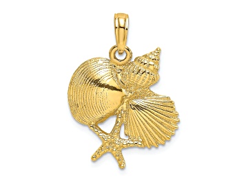 Picture of 14k Yellow Gold Textured Shell Cluster and Starfish Charm