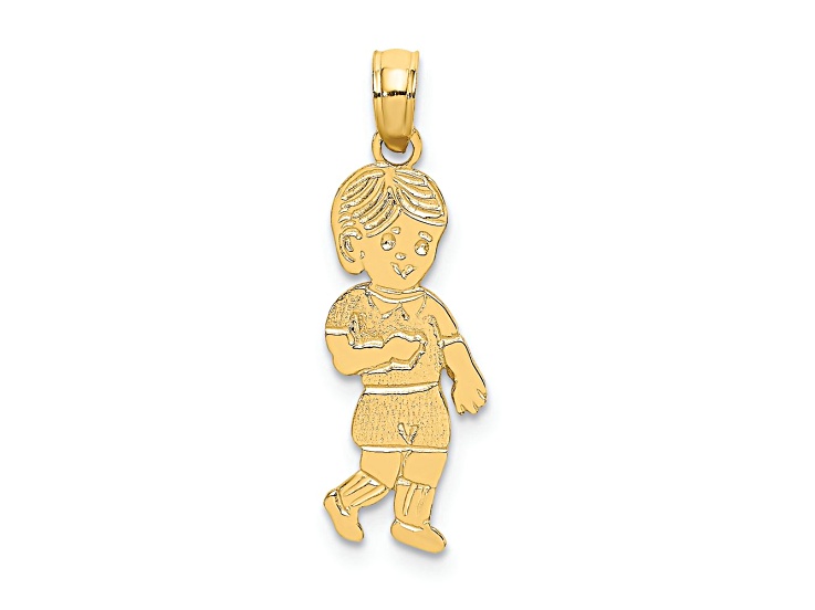 14k Yellow Gold Textured Little Boy Walking Charm