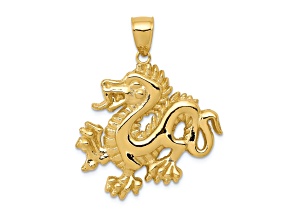 14k Yellow Gold Solid Polished Dragon Pendant