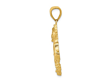 14k Yellow Gold Solid Polished Dragon Pendant