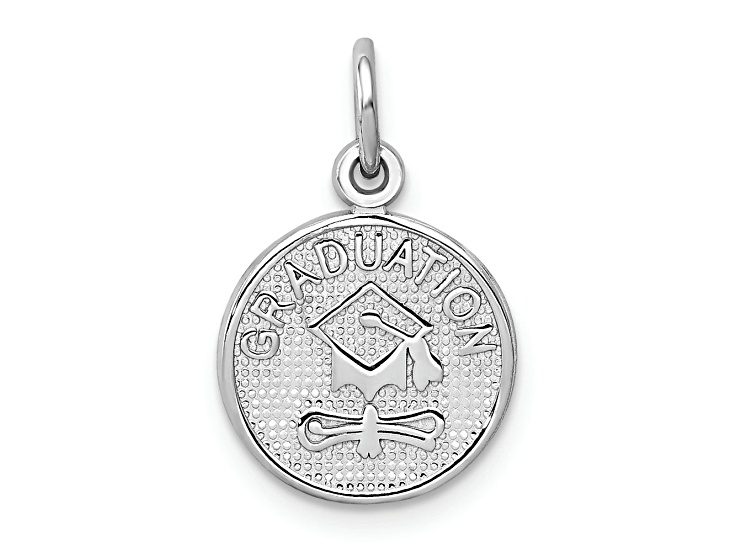 Rhodium Over 14K White Gold Polished GRADUATION Disc Charm - 1CL15A | JTV