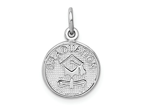 Rhodium Over 14K White Gold Polished GRADUATION Disc Charm