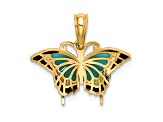14k Yellow Gold Small Aqua Enamel Wings Butterfly Pendant