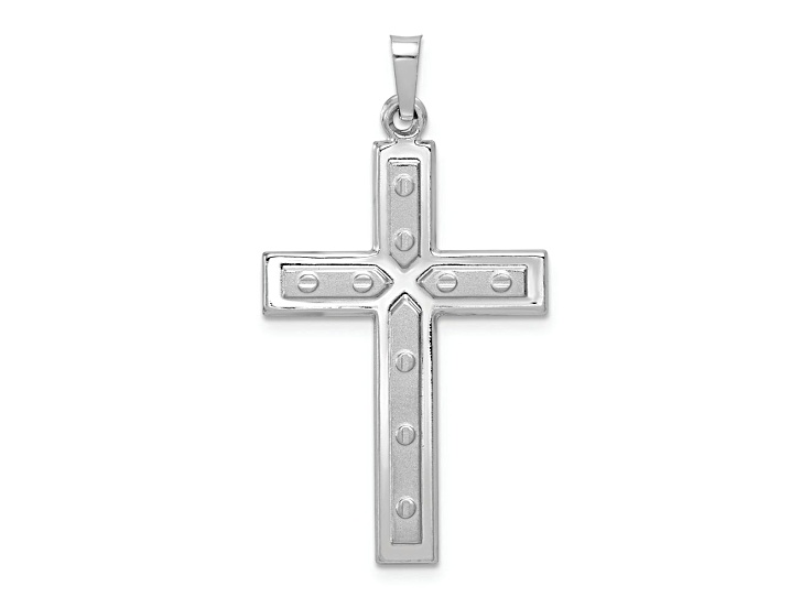 Rhodium Over 14k White Gold Polished and Satin with Dots Cross Pendant