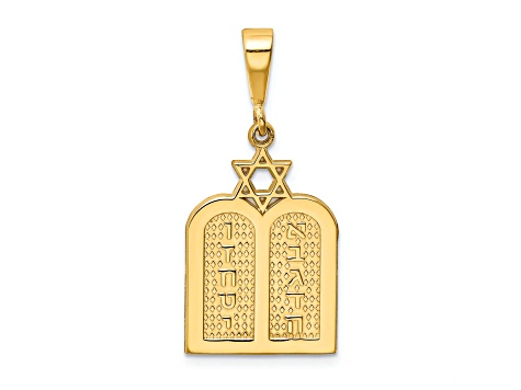 14k Yellow Gold Polished and Textured 10 Commandment Tablets with Star Of David Pendant