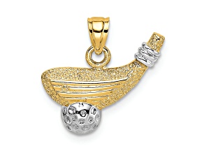 10K Yellow Gold and Rhodium Over 10K Yellow Gold Textured Golf Club and Ball Charm