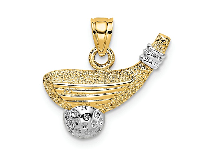 10K Yellow Gold and Rhodium Over 10K Yellow Gold Textured Golf Club and Ball Charm