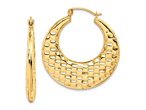 10k Yellow Gold 1 1/8" Polished and Textured Hoop Earrings