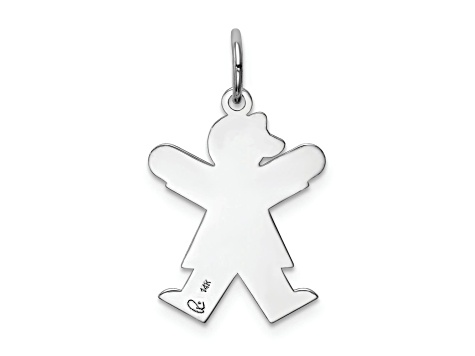 Rhodium Over 14k White Gold Satin Girl with Bow Kid Charm