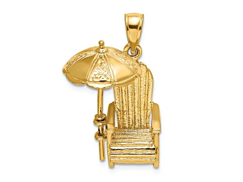 Picture of 14k Yellow Gold 3D Textured Beach Chair with Umbrella Charm