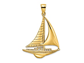 14k Yellow Gold Polished and Textured Sailboat Charm