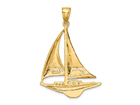 14k Yellow Gold Polished and Textured Sailboat Charm