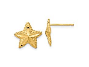 14k Yellow Gold Polished Diamond-Cut Starfish Stud Earrings