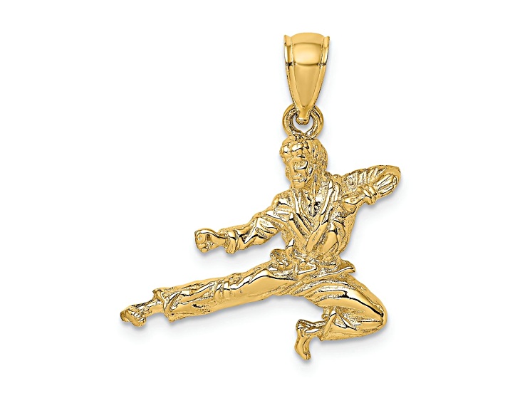 14k Yellow Gold 3D Textured Karate Man Pendant - 1CN2VA | JTV
