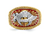 10K Two-Tone Yellow and White Gold Men's Textured and Enameled Masonic Shriner's Ring