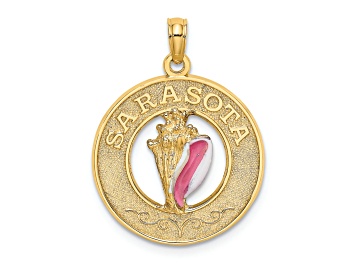 Picture of 14k Yellow Gold SARASOTA Circle with Enameled Conch Shell Charm