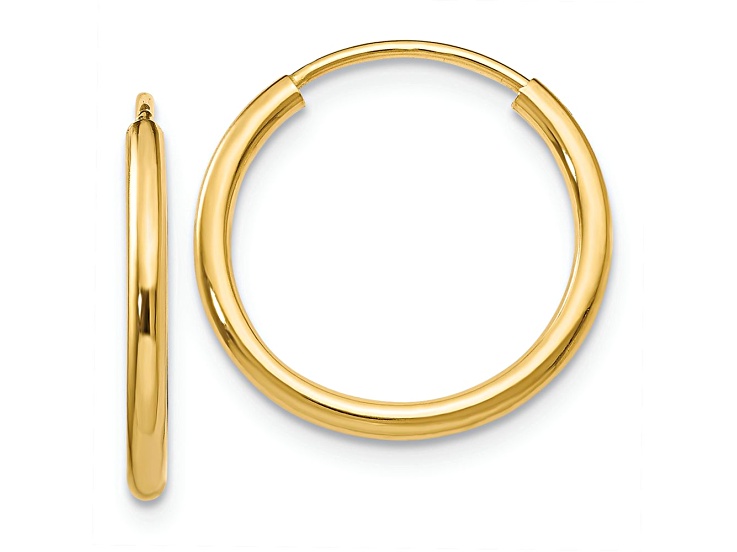 10k Yellow Gold 5/8 inch Polished Round Endless Hoop Earrings