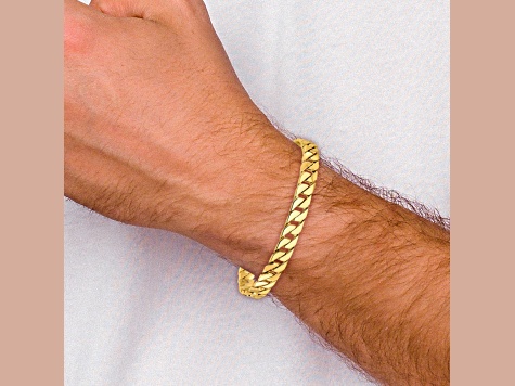 14K Yellow Gold 7.4mm Hand-Polished Fancy Link Chain Bracelet