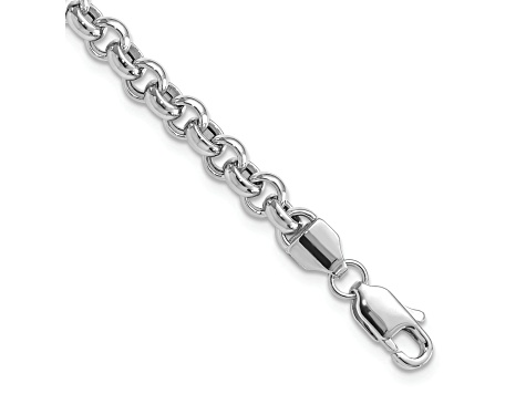 Rhodium Over 14K White Gold 7.5-inch 5mm Polished Fancy Rolo Link Bracelet