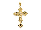 14K Yellow Gold INRI Fleur De Lis Crucifix Pendant