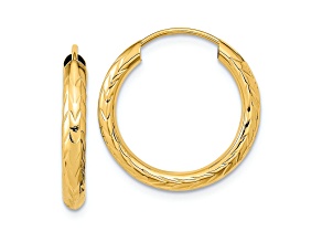 14k Yellow Gold 3/4" Polished and Diamond-Cut Hoop Earrings