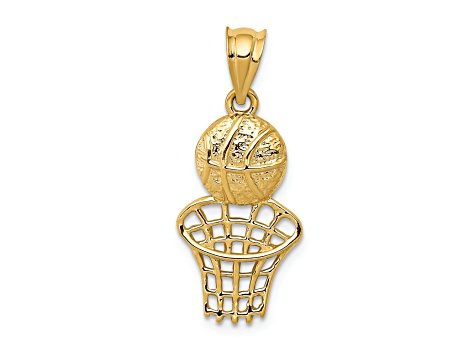 14k Yellow Gold Textured Basketball and Net pendant