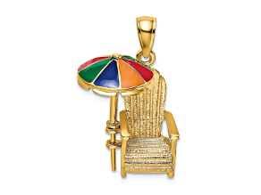 14k Yellow Gold 3D Enameled Umbrella Beach Chair Charm