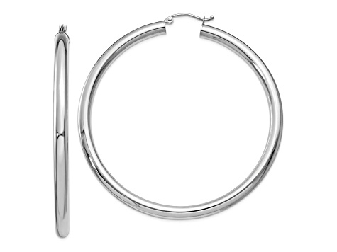 Rhodium Over 14k White Gold 2 3/8" Polished Tube Hoop Earrings