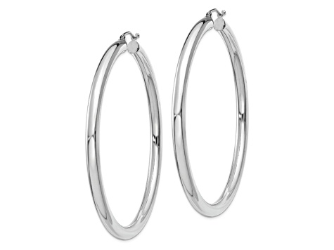 Rhodium Over 14k White Gold 2 3/8" Polished Tube Hoop Earrings